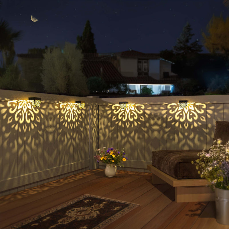 Solar Fence Lights Wall lihgts Outdoor Decorations 6 Pack Solar Step Lights Outdoor Waterproof LED Solar Powered Warm Yellow Decorative Lighting for Front Door, Backyard, Post(Black) Black