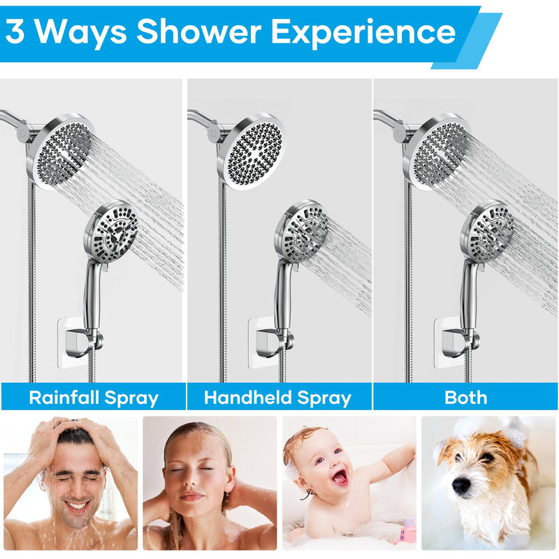 Shower Head with Handheld Spray Combo,High Pressure Dual Double Rain Shower Head with Handheld 10-Mode 78" Hose Chrome - NewNest Australia