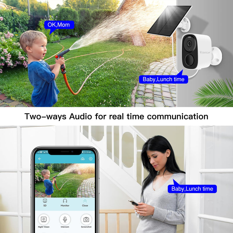 VSTARCAM Solar Security Camera Wireless Outdoor, 2K Camera with Color Night Vision, Solar Cameras for Outside Wireless, Battery Powered, Siren & Spotlight, Two-Way Audio, 2.4 GHz Wi-Fi, No Monthly Fee Solar Panel Camera-CB54