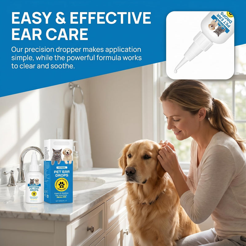 Pet Ear Cleaner Drops for Cats & Dogs, Gentle and Effective Ear Cleaner Solution, Safe & Gentle Ear Care Treatment for Pet Ear Hygiene & Cleaning, 60ml