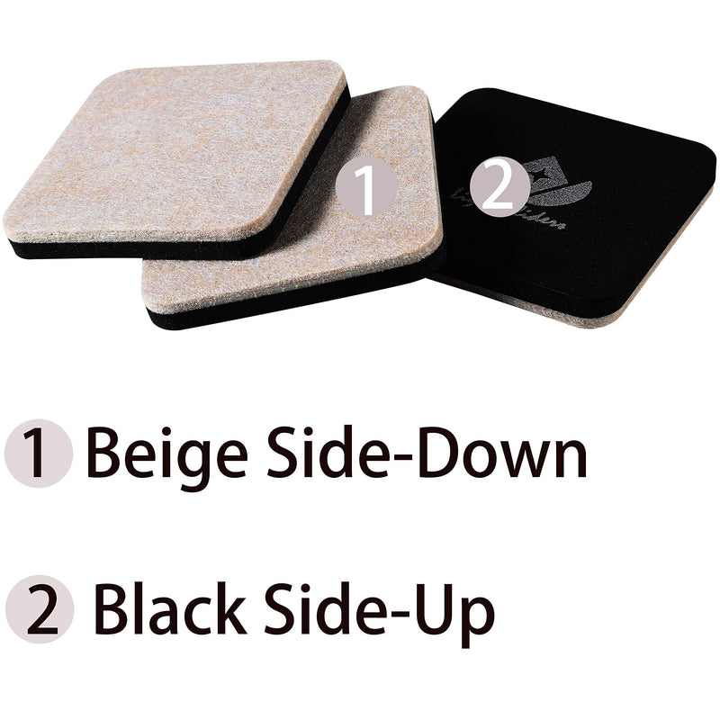 4in.Square 16 Pack Felt Sliders for Hard Surfaces-Felt Furniture Sliders - Heavy Duty Sliders - Reusable Hardwood Floor Sliders -Furniture Moving Sliders-Sofa Sliders Gliders Glides Movers