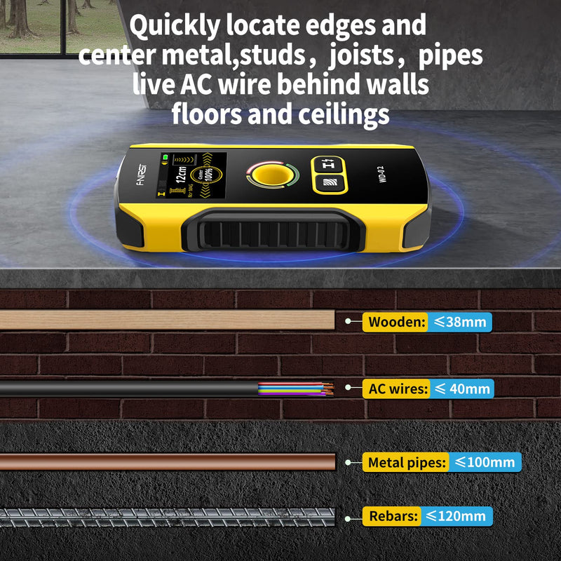 Stud Finder Wall Scanner - FNIRSI Upgraded WD-02 TFT Display Electronic Stud Detector with HPC Chip, Wall Scanner with Positioning Hole for Center and Edge of Wood AC Wire Metal Studs Joist Pipe