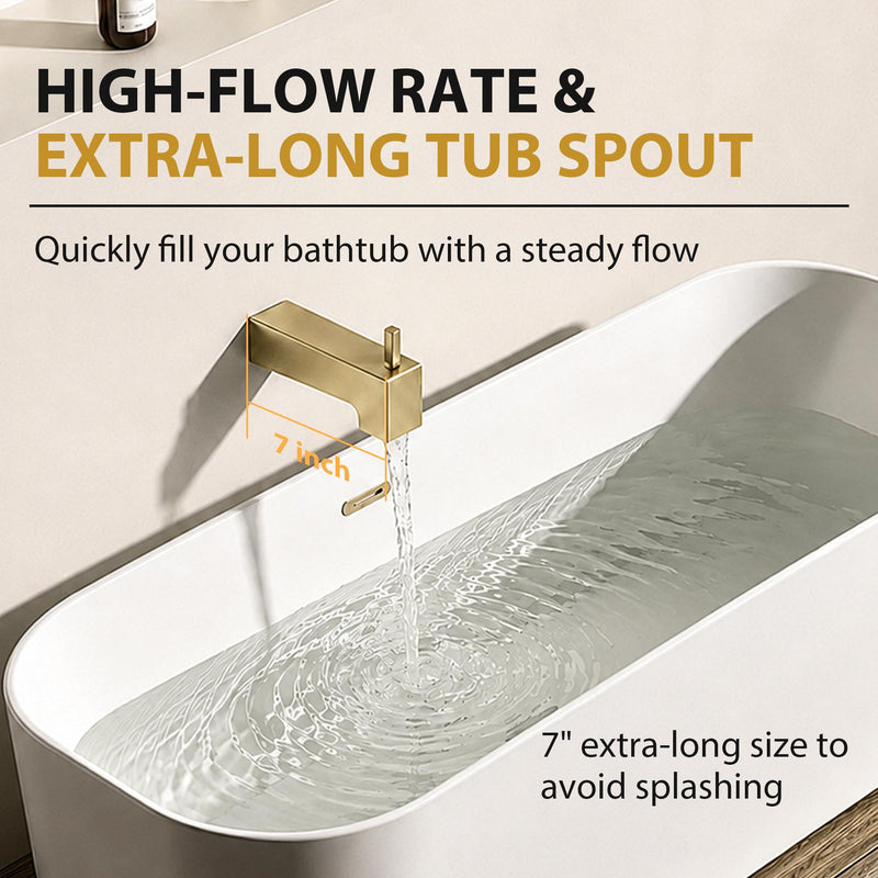 Kedra 7" Diverter Tub Spout, Slip-On Gold Tub Spout with Diverter Brushed Gold