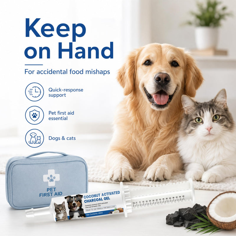 Activated Charcoal for Dogs & Cats, 60mL Pet First Aid for Accidental Toxin Ingestion, Toxin Absorber for Pet Emergency, Supports Healthy Digestive Function, Ready-to-Use Oral Gel 60cc