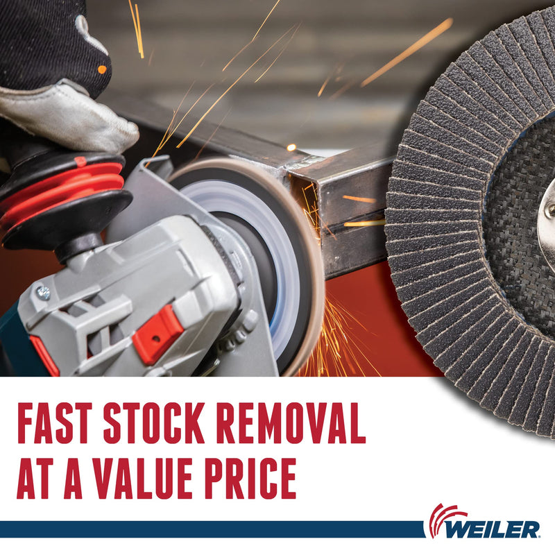 Weiler 31352 Wolverine 4-1/2" x 5/8"-11 UNC NUT Abrasive Flap Disc, 80 Grit Zirconia Alumina, Bevel Type 29, Phenolic Backing, Standard Density (Pack of 10) Value Steel / Metal