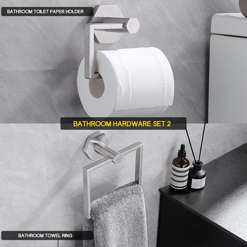 GERZWY SUS 304 Stainless Steel 2 Piece Bathroom Hardware Set Towel Ring and Toilet Paper Holder Wall Mounted, Brushed Finish