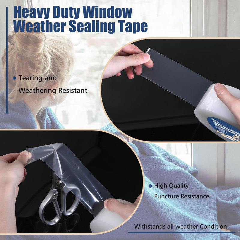 Heavy Duty Window Weather Sealing Tape - Transparent Window Tape for Winter and AC Insulation, No Mess Winter Window Seal Kit - 2 Inch Wide 90 FT Long 2IN x 90FT