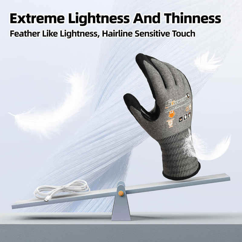 Schwer 6 Pairs ANSI A4 Cut Resistant Work Gloves with Extreme Lightweight & Thin, Sandy Nitrile Touchscreen Safety Working Gloves with Grip, 3D-Comfort Fit, Flexible and Breathable, M, AR5918 Medium Gray