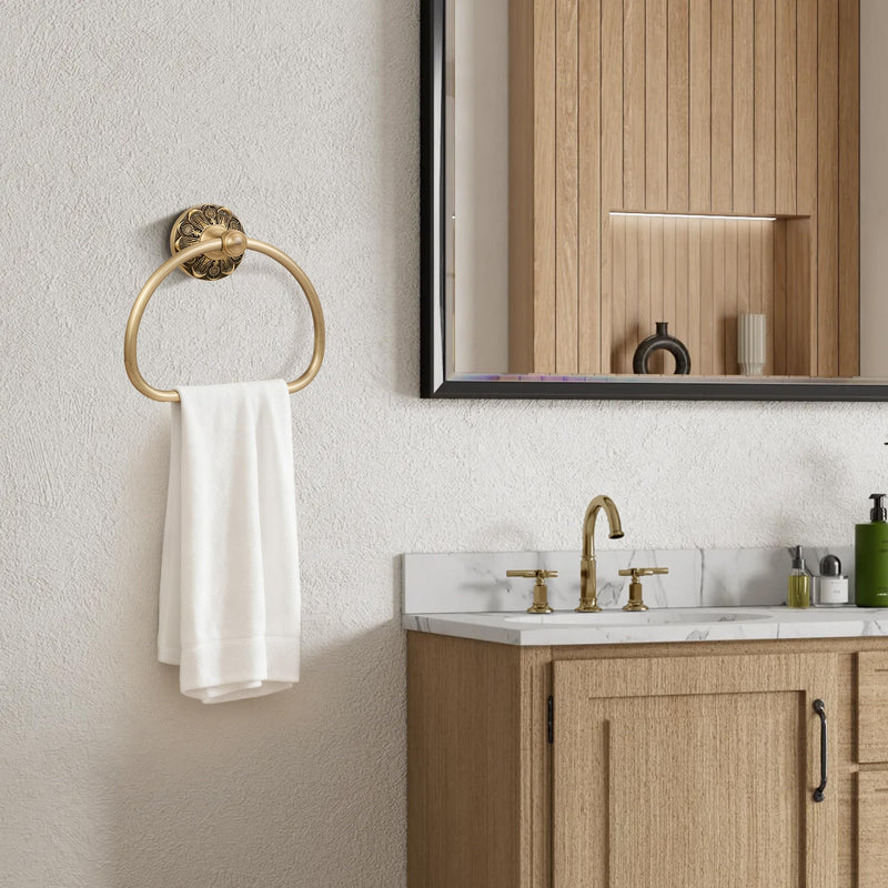 Brass Towel Ring, Antique Brass Bathroom Towel Holder Ring, Towel Rack Hanger Home Hand Towel Ring Towel Holder for Bathroom Wall Mounted Bathroom Accessory