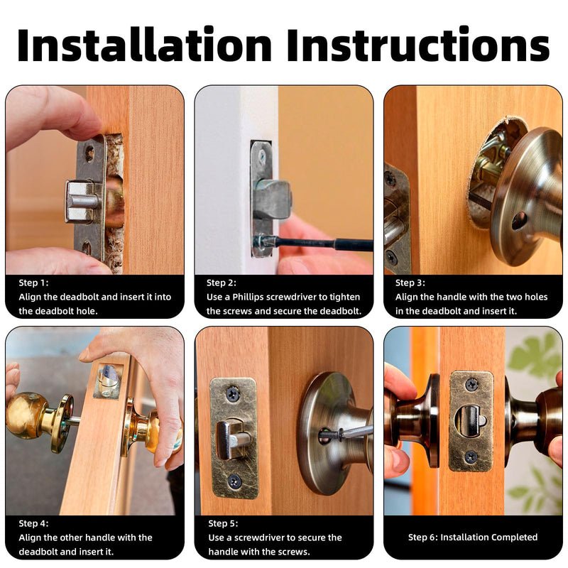 4pcs Adjustable Deadbolt Latch 60/70mm(2-3/8" or 2-3/4"), Zinc Alloy Universal Replacement Interior Door Latches Durable Door Knob Parts for Lever Handles & Knob Tubular Mortice Locks