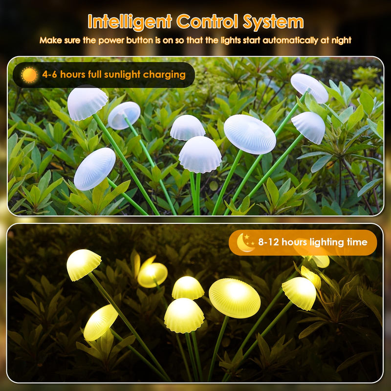 KAQ 4PK 32LED Solar Garden Lights Outdoor Waterproof | Solar Mushroom Lights for Outside Sway by Wind Firefly Fairy Light for Patio Pathway Garden Bush Yard Decorations (Warm White) Warm White 4 Pack