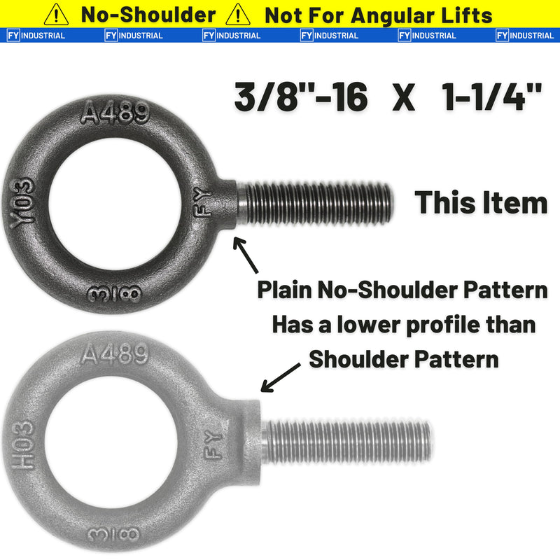 10 Pcs No-Shoulder Lifting Eye Bolts 3/8"-16 X 1-1/4"