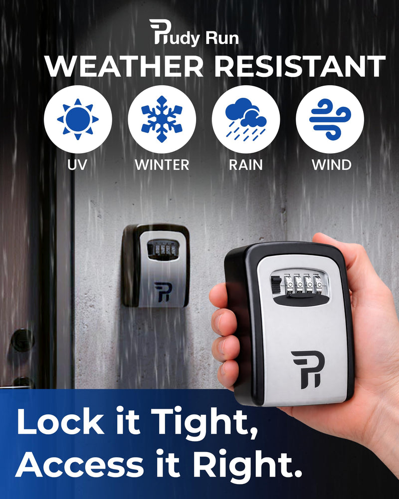 Rudy Run Key Lock Box for Outside – Large Outdoor Lockbox for Keys with Code, 4-Digit Combination Hidden Safe to Hide a Key Outside, Wall Mounted Key Storage for Home, Airbnb, Realtor and Rental Gray Large Wall Mounted 1