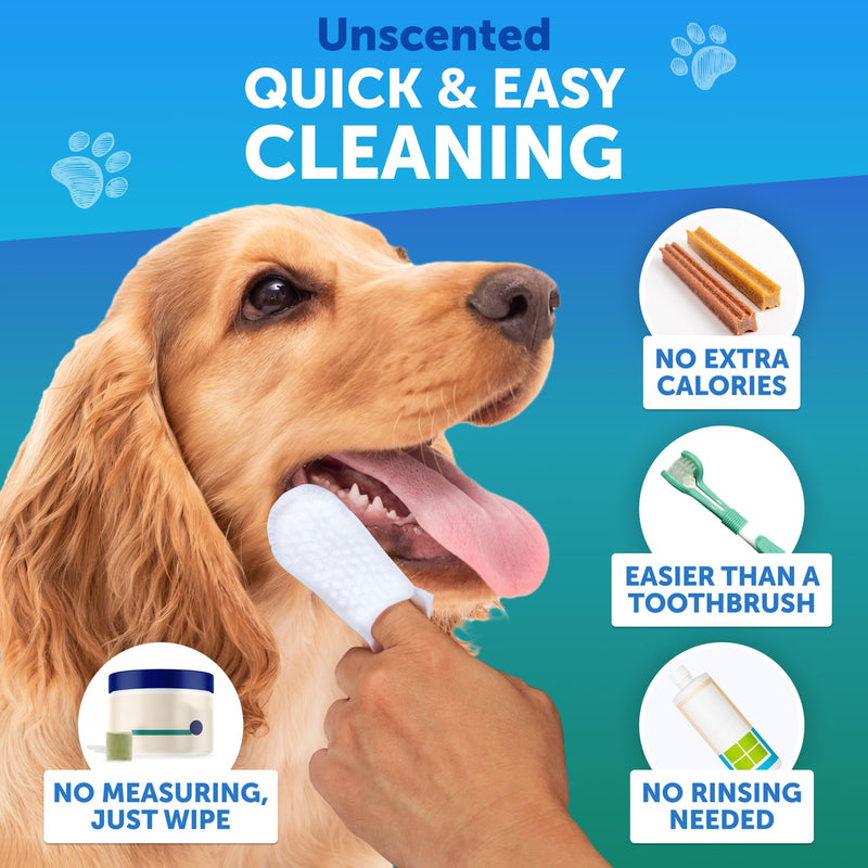 Dog Teeth Cleaning Wipes - 50 Dog Dental Care Finger Wipes - Finger Toothbrush for Removing Plaque, Tartar Buildup, Bad Breath - Oral Freshness, Healthy Teeth & Gum Support with Coconut Oil, Unscented 50 count