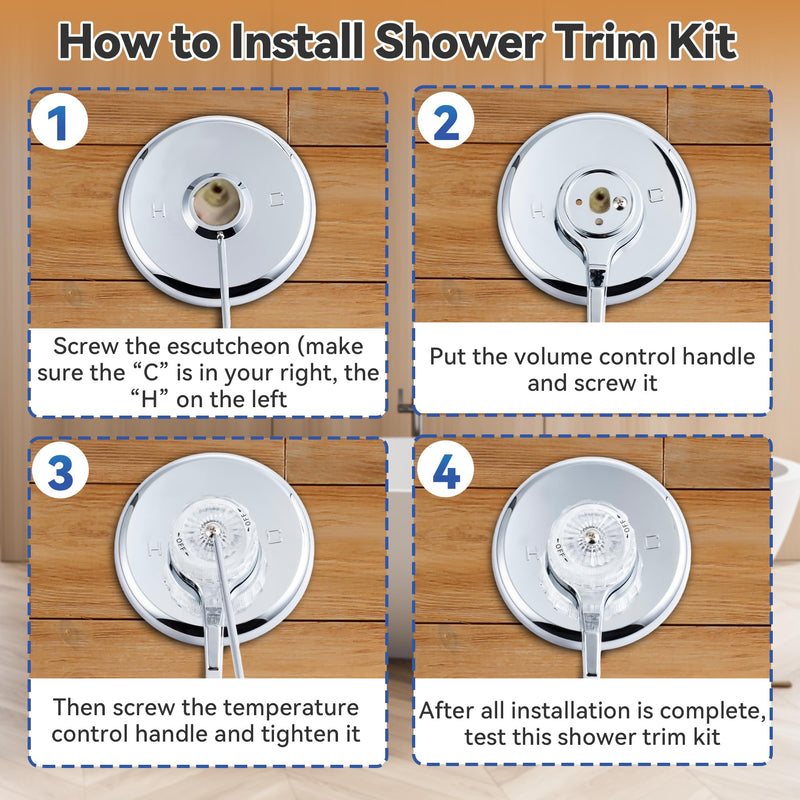 Dreyoo Replacement for MTR-5 Shower Trim Kit, Compatible with Mixet Tub and Shower Knob Replacement, 5-1/2 OD Escutcheon, Chrome Temperature Control Handle, Clear Volume Control Handle