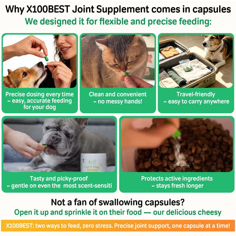 Hip & Joint Supplement for Dogs & Cats - Bioactive Collagen,Glucosamine, Chondroitin & NZ Green Lipped Mussel - 120 Capsules for Joint, Bone, Ligament, Paw & Spinal Health