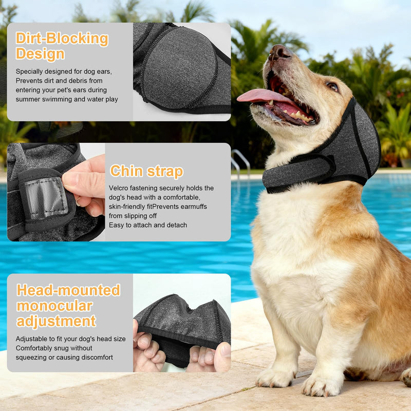 Dog Ear Muffs,no Flap Ear Wraps for Dogs,Dog Ear Covers for Bath,Drying Swim Noise Ear Protection for Dogs for Fireworks Traveling(Grey,M)