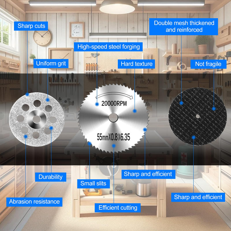 44Pcs Auxiren Cutting Wheel Kit for Dremel Rotary Tools, Mini HSS Circular Saw Blades Cutter, Resin Cutting Discs, 545 Diamond Cut Off Wheels for Cutting Wood, Metal, Plastic, PVC, Glass, Tile, Stone