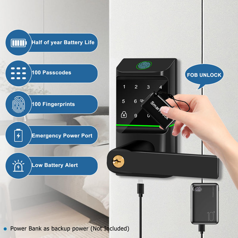 Keyless Entry Auto Door Lock, Smart Deadbolt Lock with Door Knob, Biometric Fingerprint, Passcode, Electronic Keypad, APP Control for Garden, Bedroom, Warehouse Exterior, Interior Door