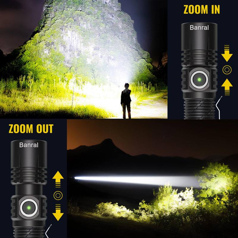 Banral Rechargeable Tactical Flashlights, High Lumens Small Mini USB-C LED Flashlight, Compact EDC Flash Light, 4 Modes&Memory Function, Waterproof Pocket Lights for Home,Camping,Emergency,Car,Hiking Black 2