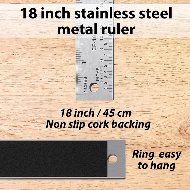 Copkim 3 Pcs 18 Inch Picas Pole Metal Ruler with Inch and Picas Stainless Steel Ruler with Non-Slip Rubber Back for Architects, Engineers, and Drafters