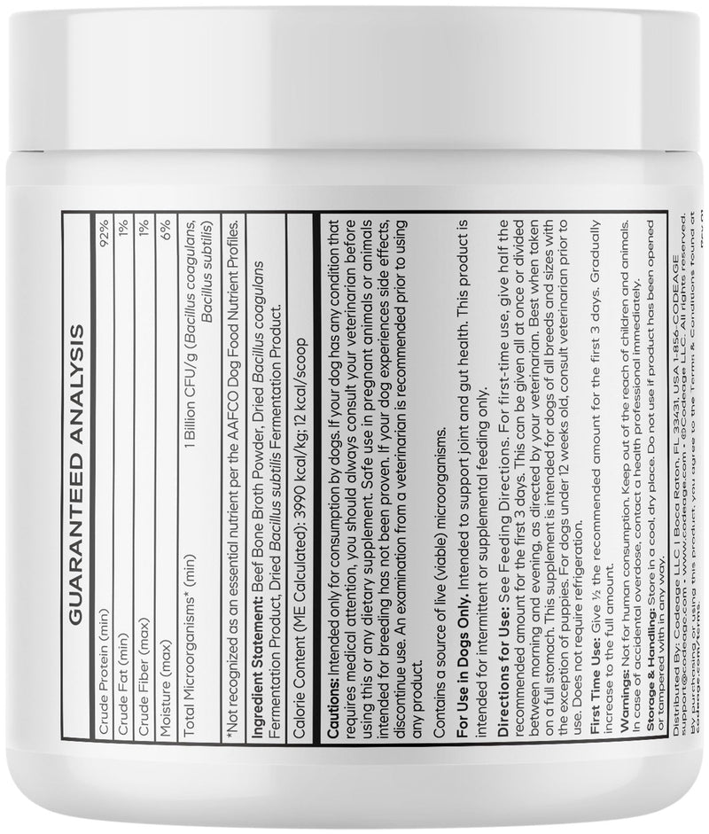 DNA PET Beef Bone Broth Powder for Dogs Supplement – Grass-Fed Beef with Canine Probiotics (Bacillus coagulans & Bacillus subtilis) - Canine Joint & Gut Wellness Support – All Breeds & Sizes – 3.17 oz