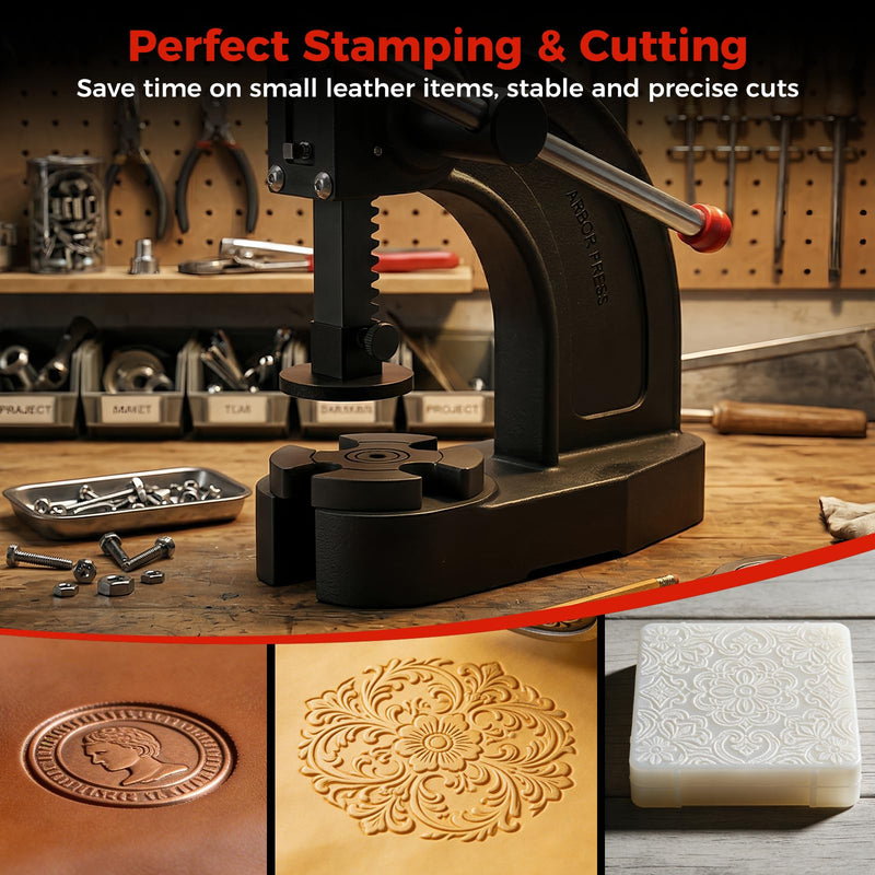 333'S Hand Press Foot for Arbor Presses, Arbor Press Attachments 3" x 3" Carbon Steel Plate for Leather Stamping, Die Cutting & Embossing, Fits 1" and 3/4" Feet