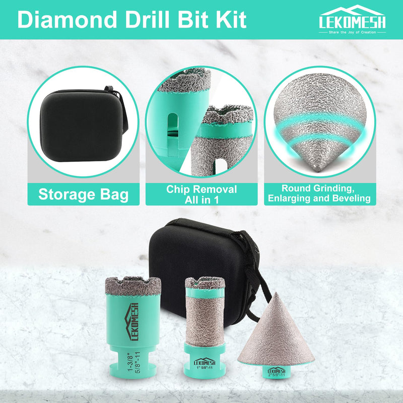 Diamond Core Drill Bits - 5/8"-11 Thread for Porcelain Tile, Ceramic, Marble, Brick, Concrete (35mm, 25mm, 50mm Chamfer Bits)