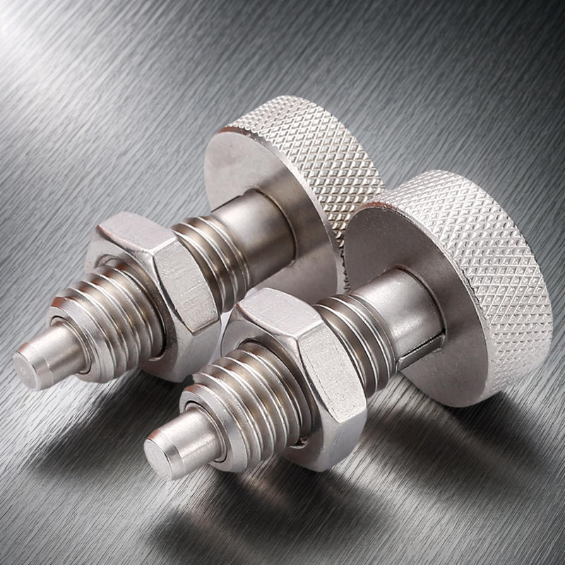2Pcs M16 Stainless Steel Spring Plungers with Nuts - Hand Retractable, Knurled Handle, Quick Release Locking Pin