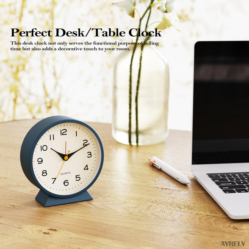 AYRELY® 4.5" Analog Alarm Clock,Small Retro Desk Clock Battery Operated,Slient Metal Table Clock with Light for Living Room Decor,Bedroom,Bedside,Shelf (Blue) Blue