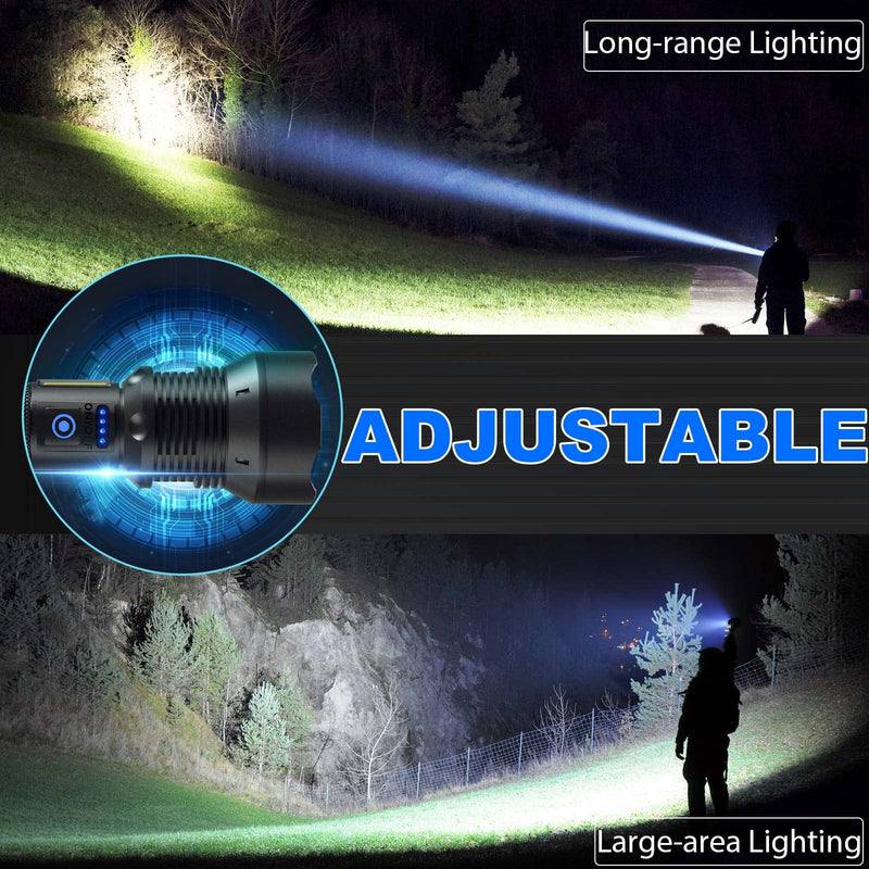 Cinlinso Flashlights High Lumens Rechargeable, 99,000 Lumens Super Bright Led Flashlight, Flash Light with 7 Modes, IPX6 Waterproof, Handheld Powerful Flashlight for Camping, Emergencies (Black) Black