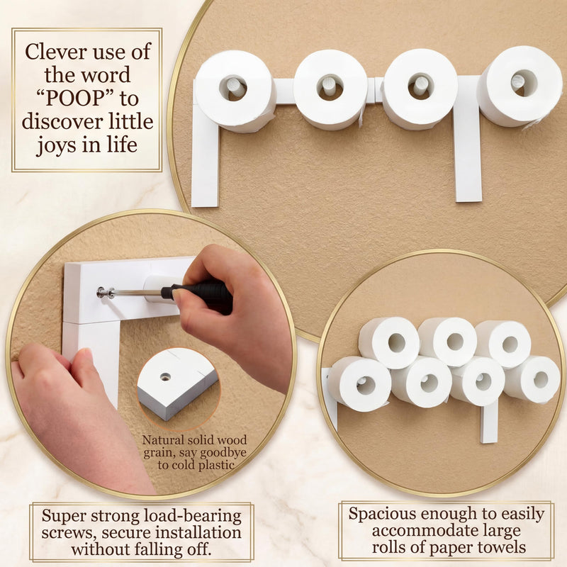 21 Inches Poop Wood Toilet Paper Holder Funny Poop Toilet Roll Stand Storage Shelf Cute Bathroom Space Saving Wall Mount Artistic Decor Functional Suitable for Various Sizes of Paper(White) White