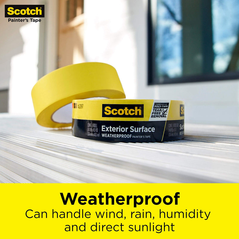 Scotch Exterior Painter's Tape, 1.41 in x 45 yd, Waterproof Masking Tape For Exterior Surfaces, Can Handle Wind, Rain, Humidity & Direct Sunlight, Bonds Aggressively, 1 Roll (2097-36EC-XS) 1.41" Width