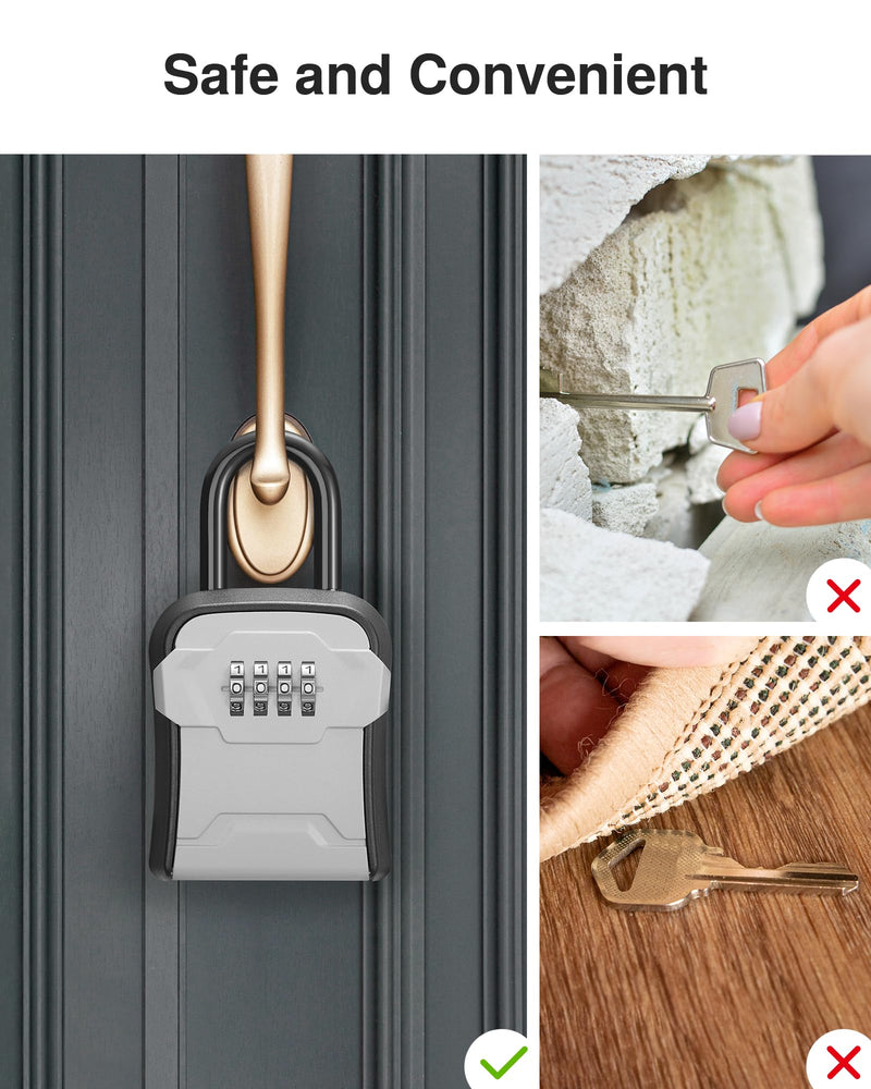 Puroma Lock Box, Key Lock Box Wall Mount & Portable Combination Lockbox with Resettable Code, Security Lockbox for Outside House Keys, Apartment Realtors Spare Keys Storage (1 Pack, Gray) 1