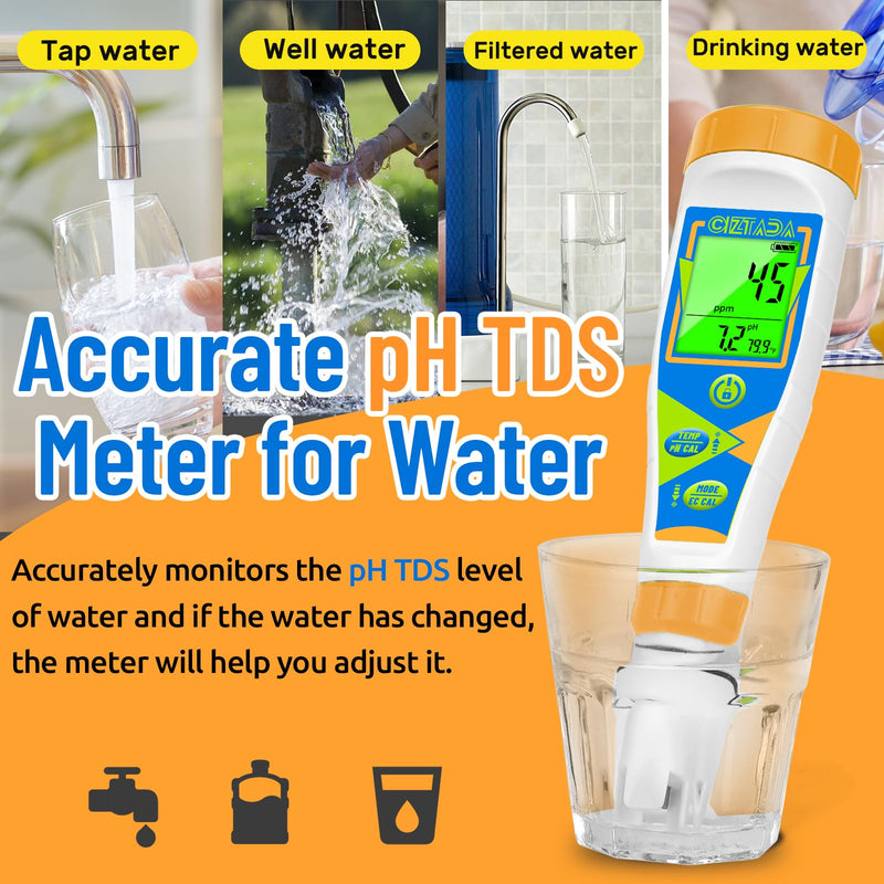 Digital pH Tester for Water pH EC PPM Meter for Hydroponics Nutrients with 1413μs/cm Calibration Solution pH Conductivity TDS Temperature Monitor Meter for Indoor Plant, Pool, Drinking Water EC Meter with Calibration Fluid