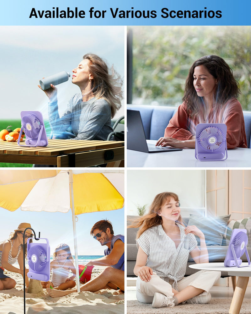 WHATOOK Desk Fan 2 Pack: 100 Speeds Stepless Control 5000mAh Battery Operated Portable Fan, Rechargeable Table Fan for Cruise Ship Essentials, Gift for Couples, Dorm, Office, Bedroom(Black and Purple) Black and Purple 5000 mAh