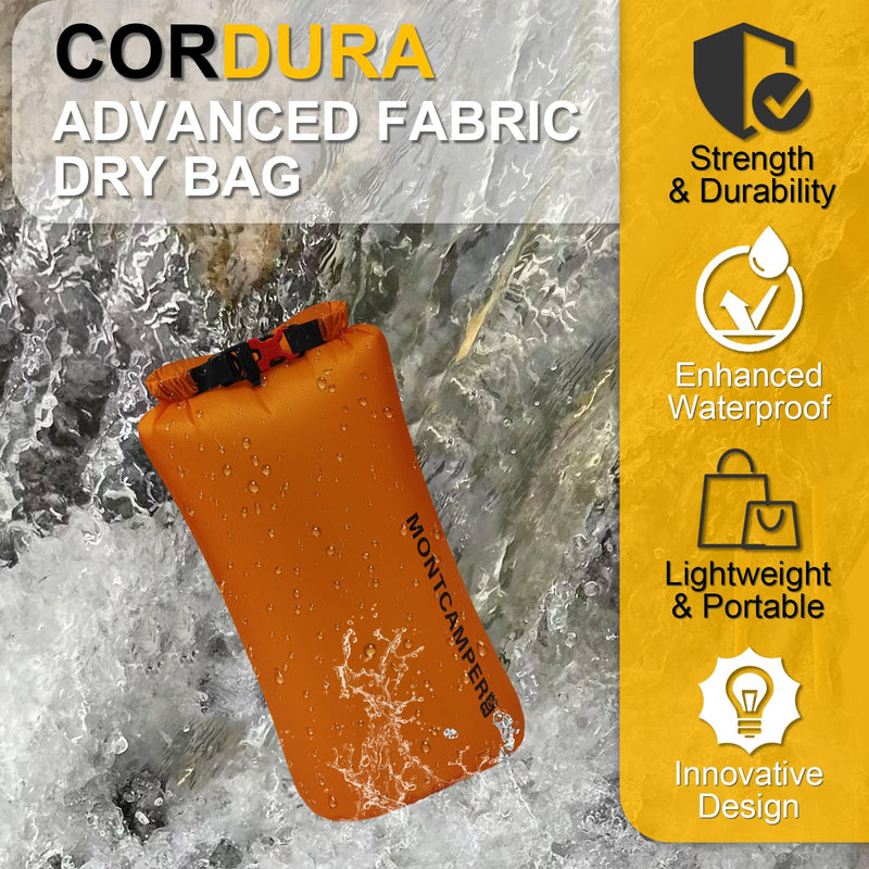 CORDURA Waterproof Dry Bag 10L – Heavy Duty IPX6 Roll Top Sack with Survival Whistle for Kayaking, Camping, Boating, Beach – Lightweight Dry Backpack (Orange) Orange