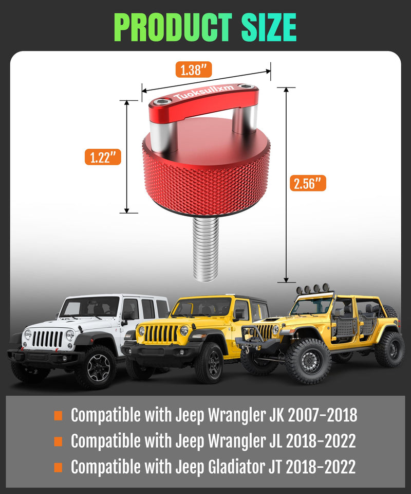 Remove Thumb Screws for Jeep Wrangler JK JL Gladiator JT, Hard Top Mounting Screws with D-Ring, Aluminum Stainless Steel Construction, Complete 6-Pc Kit with Washers Red