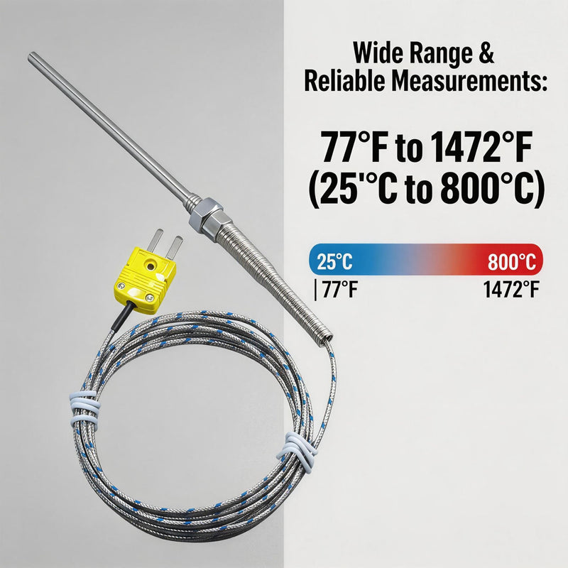 K Type thermocouple Probe M8 Thread Temperature Range -50°F to 1472°F | suitable for ovens kilns 3D printers and heating equipment