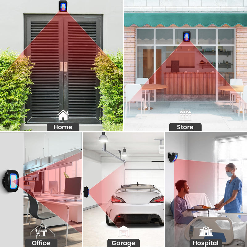 Wireless Motion Sensor LED Light - Motion Detector Alarm Chimes Door Sensor with 500 FT Range Security Alert Monitor System for Home, Business, Store, Office, School A 1 Receiver+2 Sensors