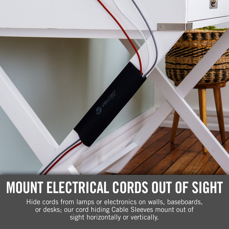 VELCRO Brand Cord Hider Wire Covers For Wall, Desk, 3-Ft Cut to Length, Mountable Cable Sleeve with Removable Adhesive. Organize Messy Cables Behind TV or Electronics, Black VEL-30799-USA 36in - Cut to Length