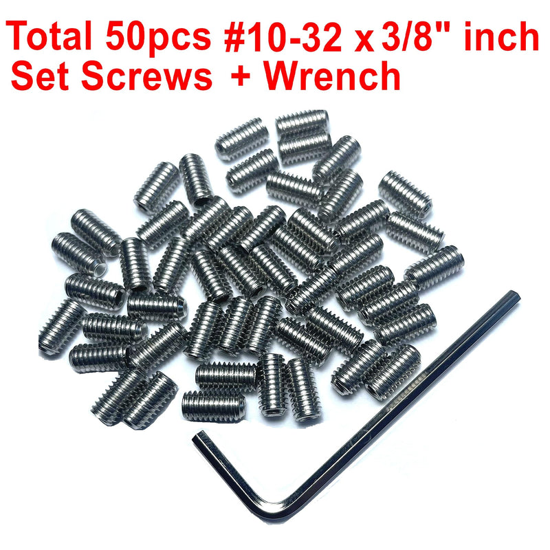 50pcs Set Screws 10-32 x 3/8 inch 304 Stainless Steel Allen Head Hex Hexagon Socket Set Screws with 3/32 Allen Wrench,Set Grub Screws Hex Allen Head Socket Set Screws.(3/8" Length)