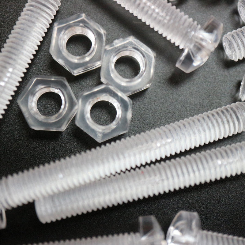 60x Clear Acrylic Pan Head Screws, Nuts & Washers M5 x 40 mm (13/64 x 1 37/64 in)