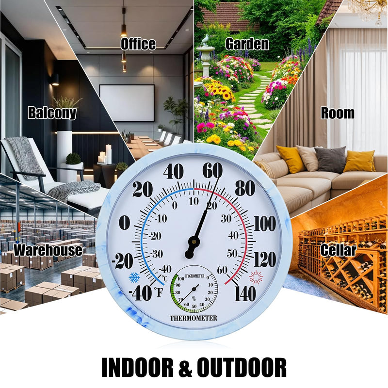 10 Inch Indoor Outdoor Thermometer Hygrometer Combo | Large Dial Analog Temperature Humidity Gauge, Wall Mount Weather Thermometer for Home Patio Greenhouse Garage Room