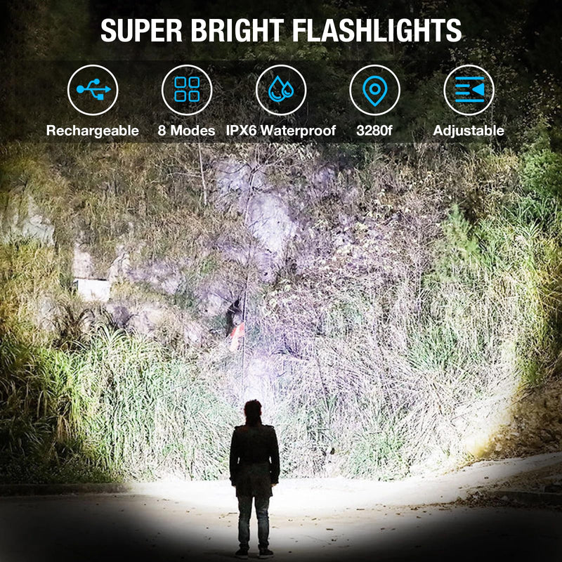 Rechargeable LED Flashlight High Lumens, 99,000 Lumens Super Bright Flashlights with 8 Modes & Waterproof, Powerful Handheld Flash Light for Home Camping Hiking
