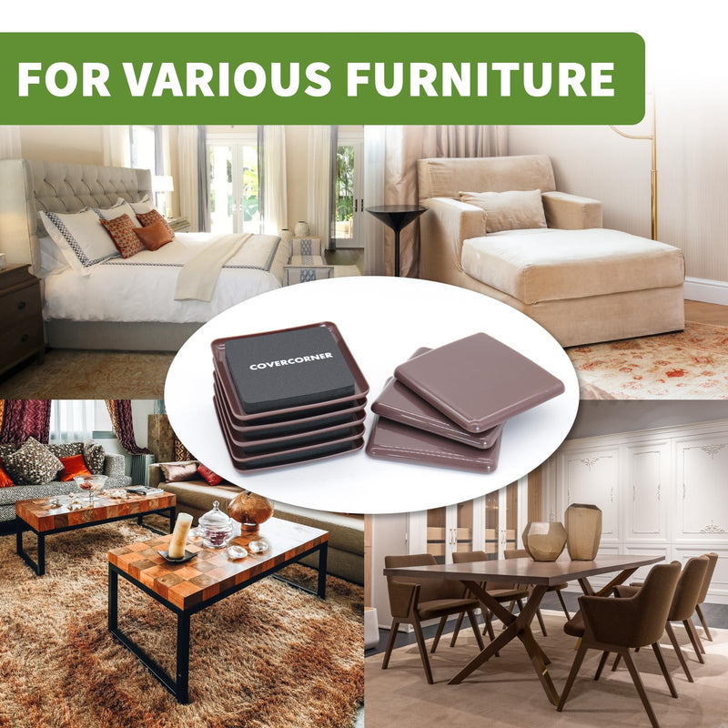 Furniture Sliders for Carpet 8 PCS - 3 1/2 inch Furniture Moving Slider Chair Legs Floors Protectors Square Furniture Movers Sliders – Move Your Furniture Easy & Safely(for Carpet)-Brown 8 PCS 3 1/2'' Brown
