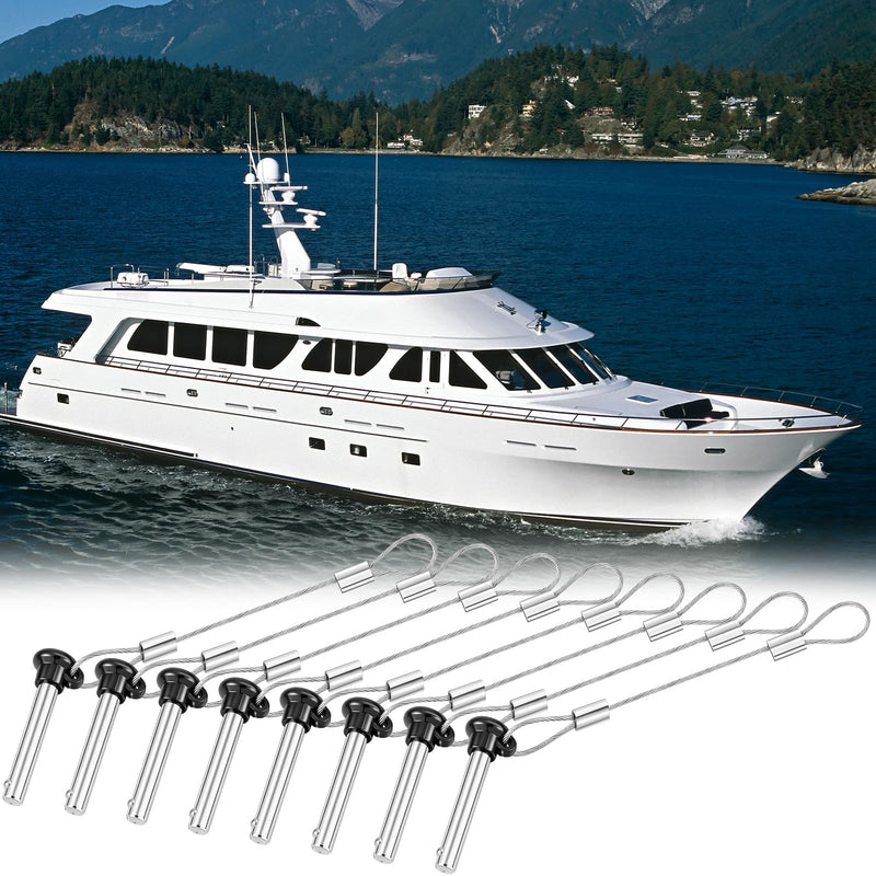 8 Pcs Boat Bimini Top Pins 3/16 Inch Black Quick Release Pull Pins Stainless Steel with Lanyard for Boat Bimini Top Ball Socket Deck Hinges and Marine Hardware