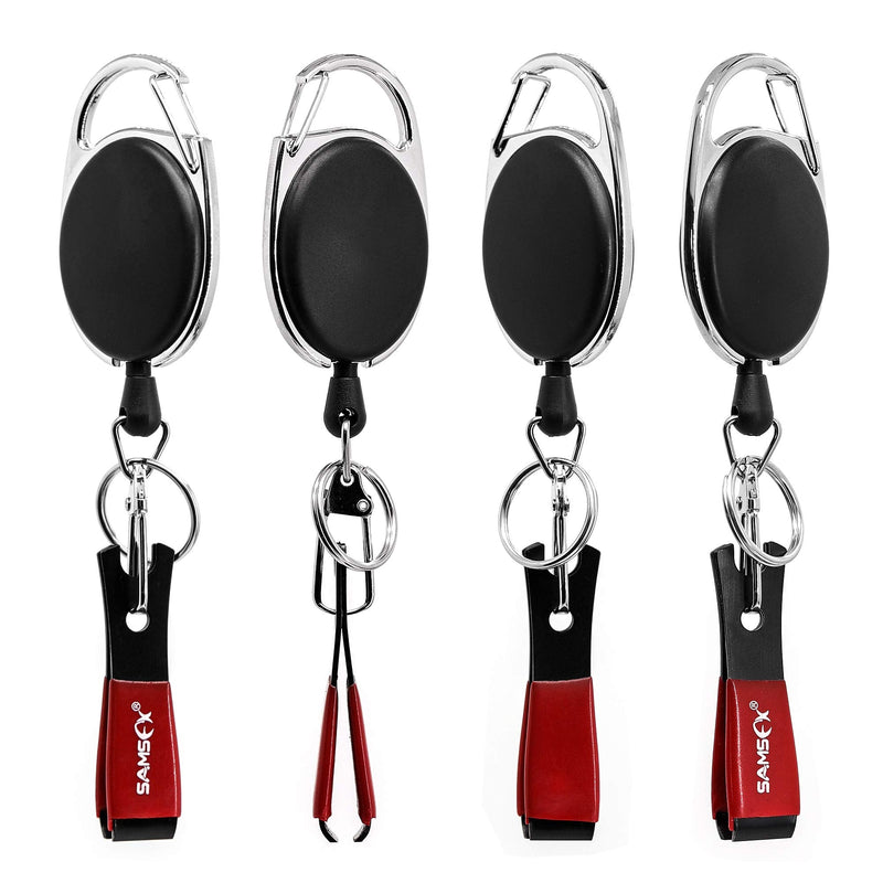 SAMSFX Fly Fishing Nippers, Tippet Cutter, Leader or Line Clipper with Hook Eye Cleaner & Comfy Grip, Zinger Retractors Combo Oval Retractors, 24" Nylon Cord