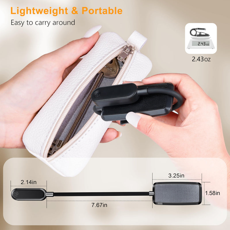 Gritin 16 LED Rechargeable Book Light for Reading in Bed- Eye Caring 3 Color Temperatures, Stepless Dimming Brightness, 80 Hrs Runtime, Lightweight Flexible Clip on Book Light for Book Lovers Black