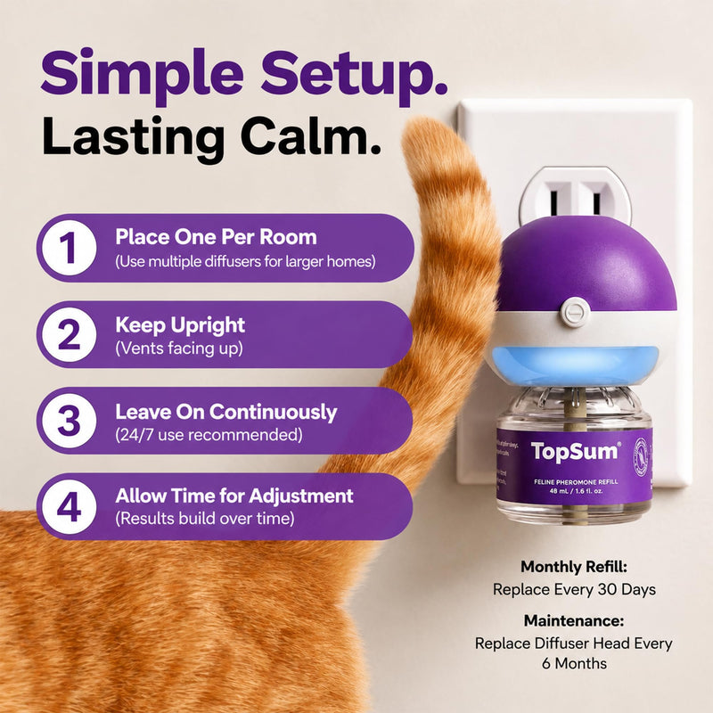 TopSum Cat Calming Pheromone Diffuser: Feline Pheromones Plug in for Stress, Alone At Home, Spraying, Fighting, Scratching, Aggression & Excessive Meowing (Purple– 2 Diffusers+2 Refills) Purple– 2 Diffusers+2 Refills
